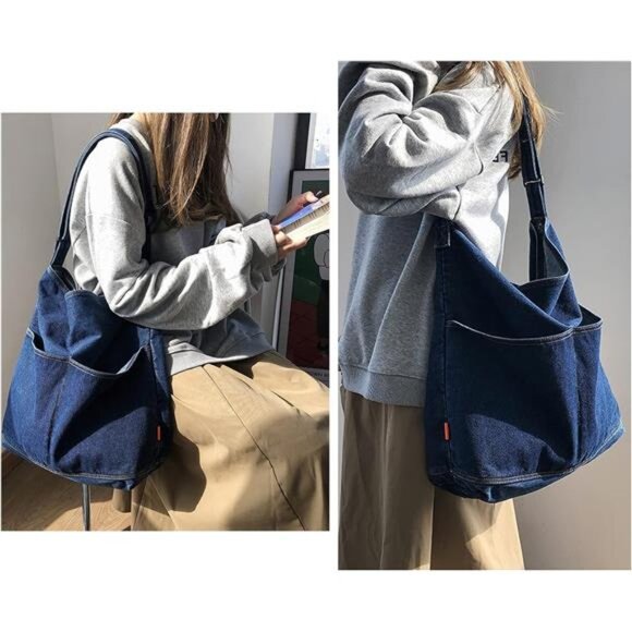 Canvas Messenger Bag Large Hobo Bag Crossbody Shoulder Bag Tote Bag - Picture 2 of 6